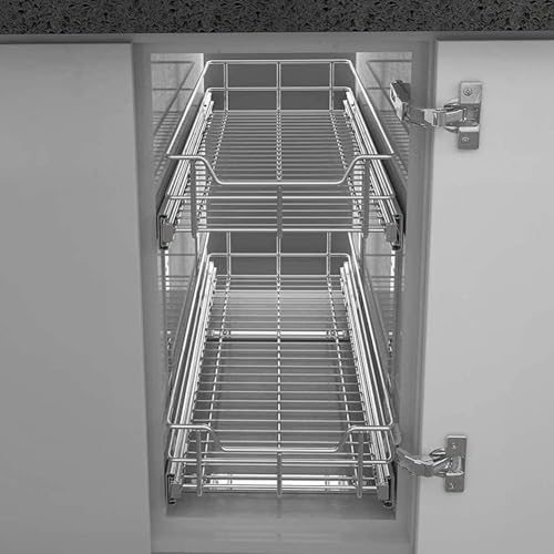 2 Tier Pull Out Cabinet Organizer 15" W X 22" D (2 Tier - Chrome-Plated / 15" W X 22" D)