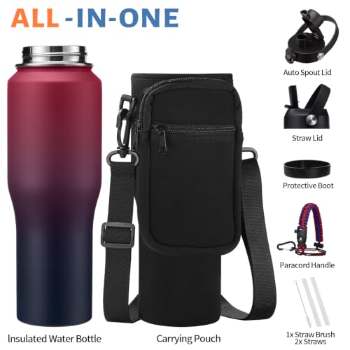 32 oz Insulated Water Bottle with Straw Lid (Gradient Claret / 32 Ounces)