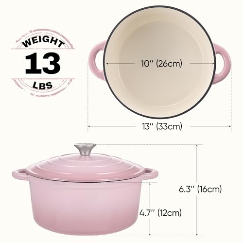 6 Quart Dutch Oven Pot with Lid (6 QT / Pink)