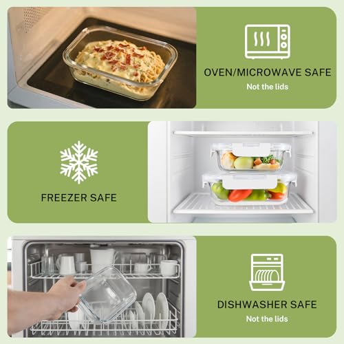 8 Pack Glass Food Storage Containers with Snap Locking Lids for Meal Prep (White / 8 Pack)