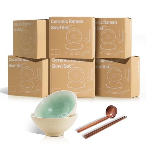 8 Inch Ceramic Ramen Bowl Set of 2 (Cyan Sea)