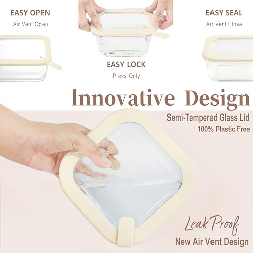 Glass Food Storage Containers with Glass Lids (Ivory White -4s)