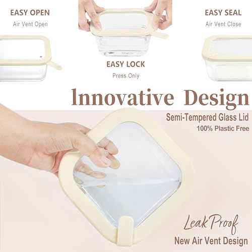 Glass Food Storage Containers with Glass Lids (Ivory White - 6RT)