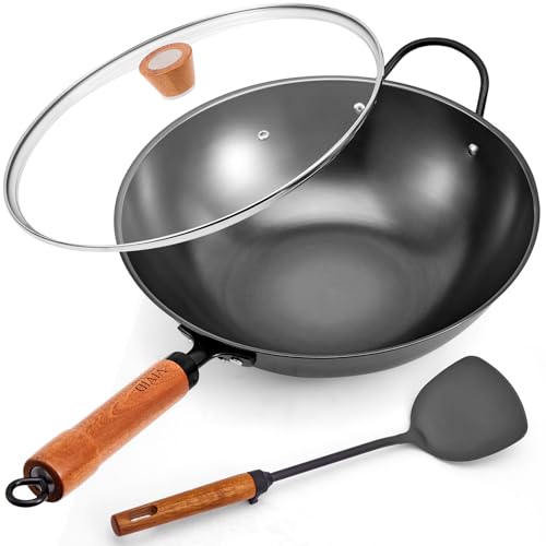 12.6 Inch Carbon Steel Wok with Lid (12.60 inch)