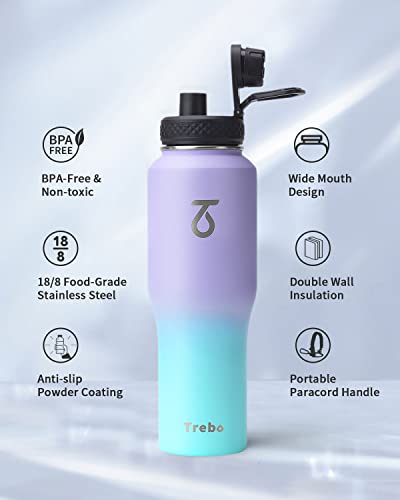 32 oz Water Bottle Insulated Fits in Any Car Cup Holder with 2 Lids (32 Ounces / Cotton Candy)