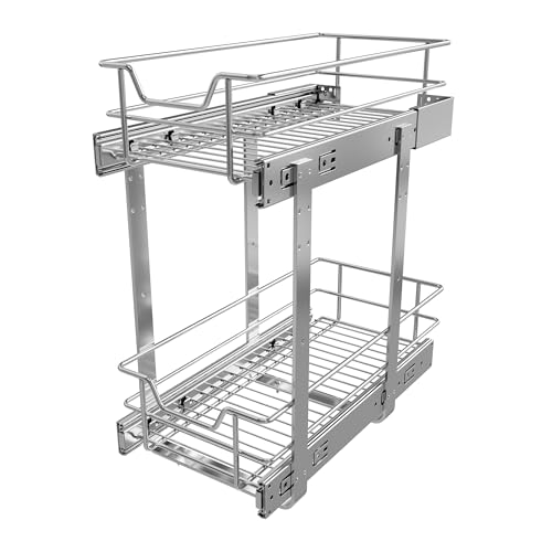 2 Tier Pull Out Cabinet Organizer 9" W X 17" D (2 Tier - Chrome-Plated / 9" W X 17" D)