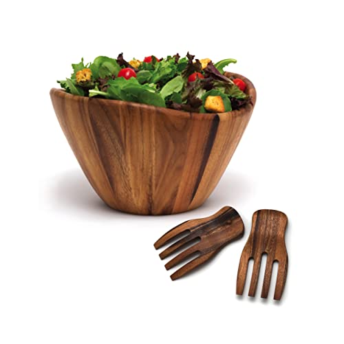 Acacia Wave Bowl with Salad Hands (12 inches (D) x 7 inches (H))