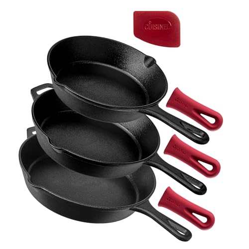 Cast Iron Skillet Set (12"+10"+8")