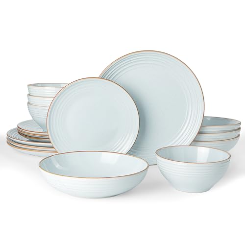 Jupiter Stoneware Dinnerware Sets with Pasta Bowls (Light Blue / 16)