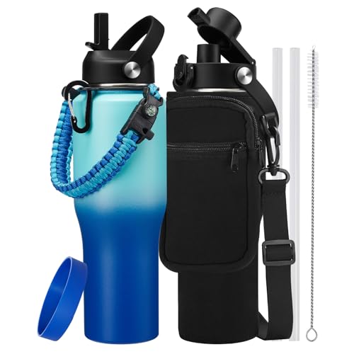 32oz Water Bottle with Flip Straw (Caribbean Blue / 32 Ounces)