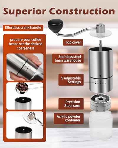 Stainless Steel Burr Manual Coffee Grinder For Drip (Stainless Steel burr-Sliver)