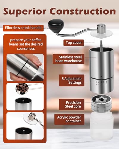Stainless Steel Burr Manual Coffee Grinder For Drip (Stainless Steel burr-Sliver)