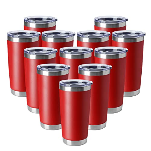 20oz Tumblers Stainless Steel Mugs with Lid Double Wall Vacuum Insulated Coffee Cups for Cold & Hot Drinks (Red-A / 12 Count (Pack of 1))
