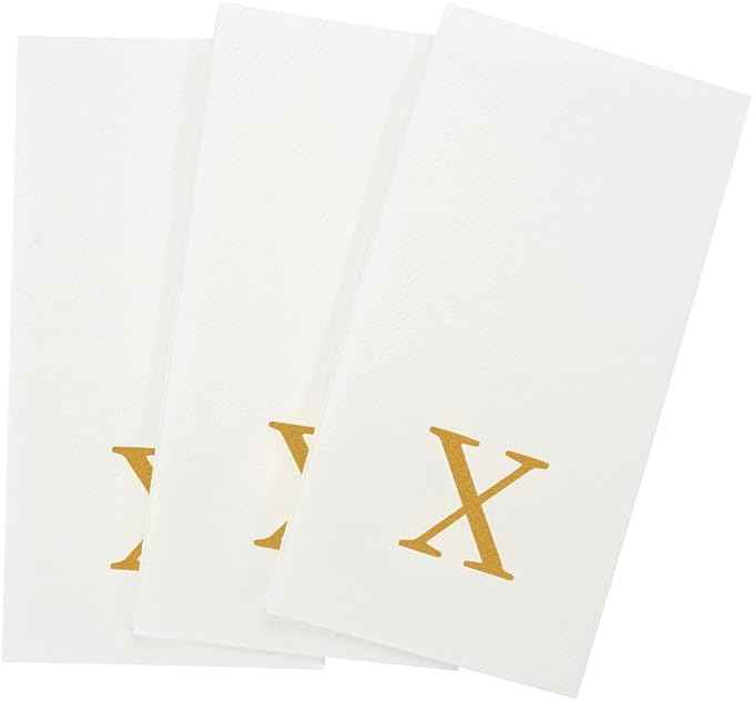 Luxenap 15.8 X 7.9 Inch Linen-Feel Guest Towels, 2000 Lettered Hand Towels - Gold Letter 'X', Sans Serif Font, White Paper Dinner Napkins, airlaid, For Restrooms And Tables - Restaurantware