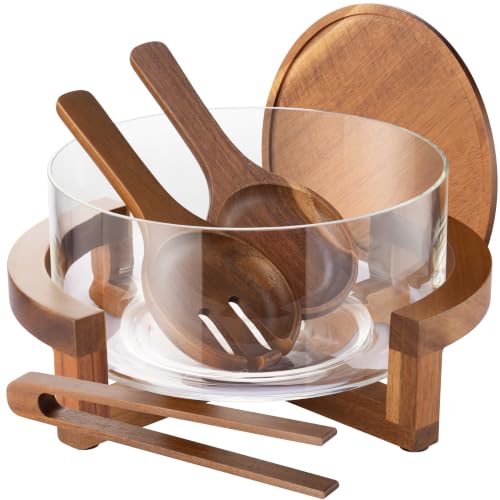 X Large 6.5 L Glass Salad Bowl with Lid Set