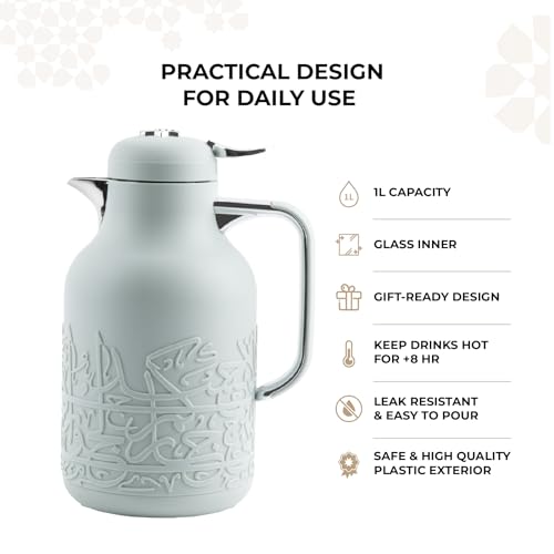 Insulated Carafe Flask 1L For Hot Coffee & Tea (Green mint & Silver)