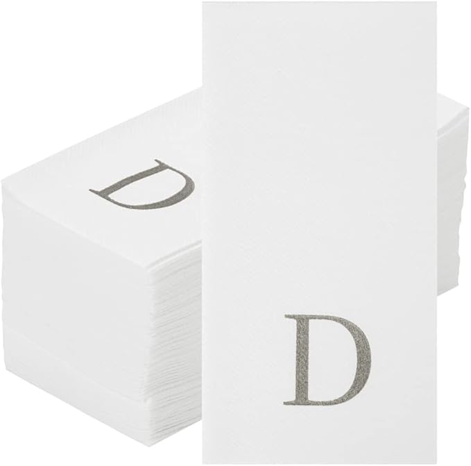 Luxenap 15.8 X 7.9 Inch Linen-Feel Guest Towels, 2000 Lettered Hand Towels - Silver Letter 'D', Sans Serif Font, White Paper Dinner Napkins, airlaid, For Restrooms And Tables - Restaurantware