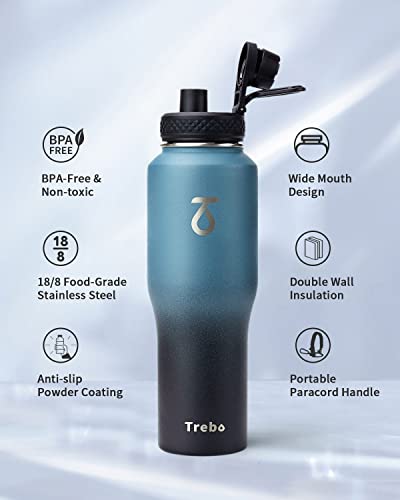 32 oz Water Bottle Insulated Fits in Any Car Cup Holder with 2 Lids (32 Ounces / Indigo/Black)