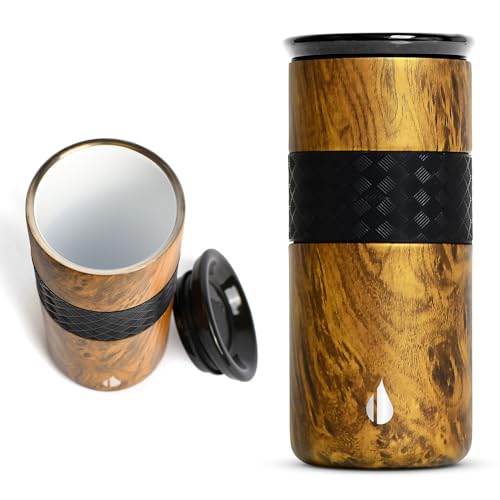 Artisan 16oz Inner Ceramic Coating Tumbler Triple Wall Coffee Mug (16 Ounces / Teakwood (Ceramic Coating))
