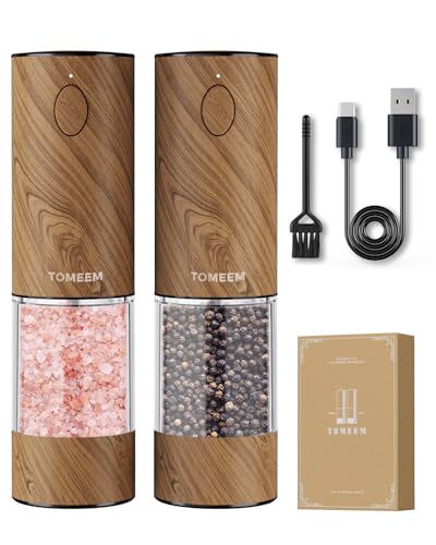 Larger Capacity Rechargeable Electric Salt and Pepper Grinder Set (Wood color)