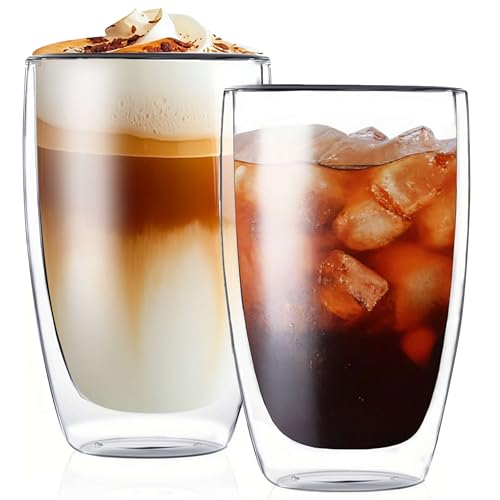 17oz Double Walled Glass Coffee Mugs (17oz 2pcs)