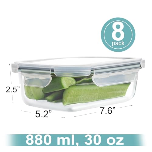 30oz 8 Pack Glass Meal Prep Containers with Lids (Black / 8 Pack 30oz)