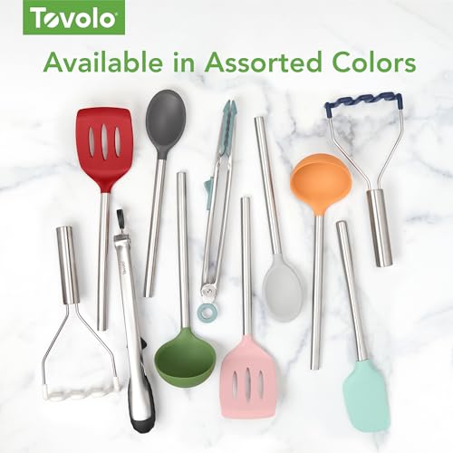 Silicone Cooking Utensil Set of 6 Blue Slate Ladle Slotted Turner Tongs Flex Core Spatula Scraper Mixing Spoon and Potato Masher (Blue Slate)