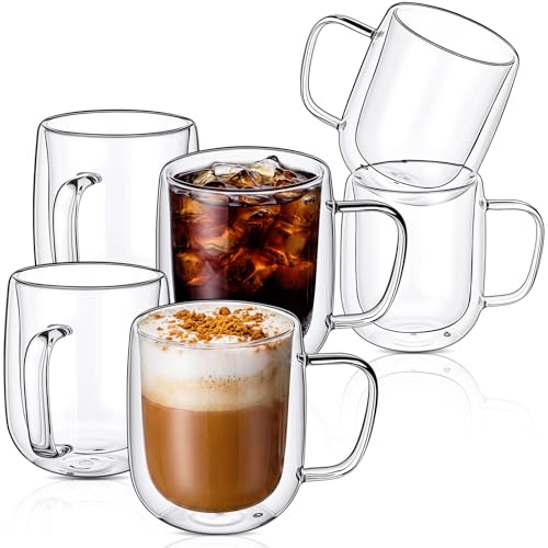 Glass Coffee Mugs Set of 6 (480ml / Clear round)