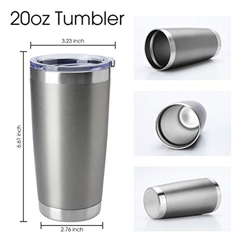 20oz Tumblers Bulk Stainless Steel Cup with Lid Double Wall Vacuum Insulated Coffee Mug for Cold & Hot Drinks 1 Pack (Grey-A / 1 Count (Pack of 1))