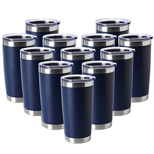 20oz Tumblers Stainless Steel Mugs with Lid Double Wall Vacuum Insulated Coffee Cups for Cold & Hot Drinks (Navy-A / 12 Count (Pack of 1))