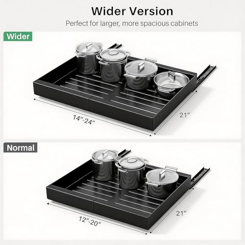 Pull out Cabinet Organizer (Black / 21"D×14"-24"W(2 Pack))