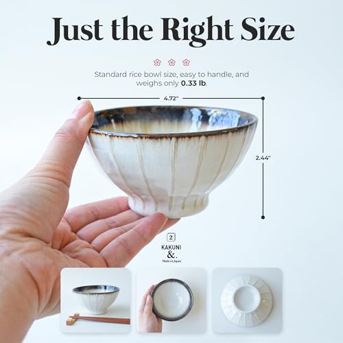 Set of 5 Japanese Ceramic Striped Ichichin Rice Bowls (White)