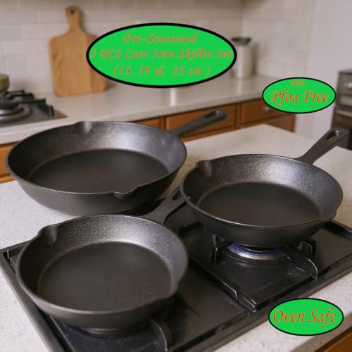 La Cuisine Pre Seasoned Cast Iron Skillet Set (Pre-Seasoned / 3-PCS Set)