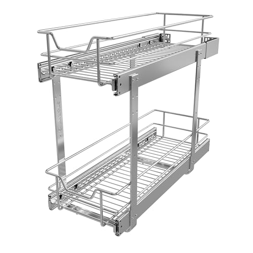 2 Tier Pull Out Cabinet Organizer 9" W X 22" D (2 Tier - Chrome-Plated / 9" W X 22" D)