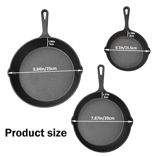 Cast Iron Skillet Pan Set of 3