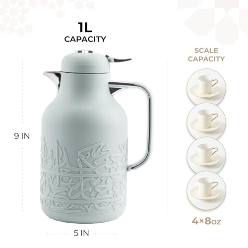Insulated Carafe Flask 1L For Hot Coffee & Tea (Green mint & Silver)