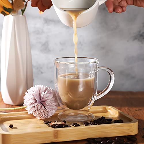 6 Sets Double Wall Glass Coffee Mugs with Spoon Insulated Clear Coffee Mug with Handle Borosilicate Glass Coffee Cups Latte Cup for Cappuccino (12 OZ)