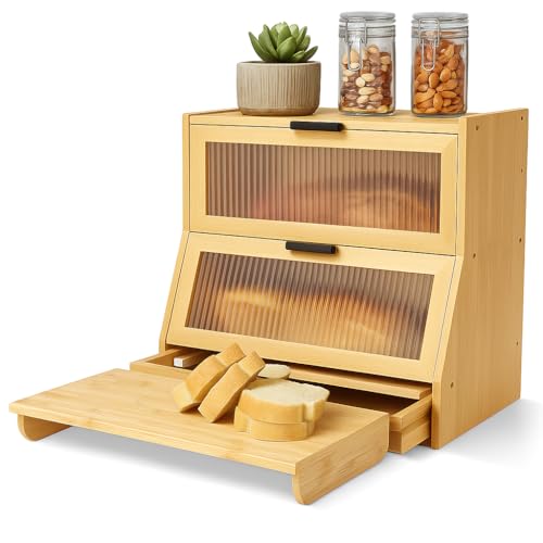 Bread Box for Kitchen Countertop (Natural Wood)