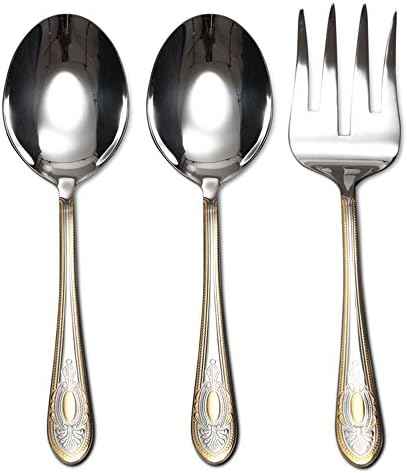 Venezia Collection Gold Flatware Serving Set for 12, 75-Pc Luxury Dining Silverware Cutlery Service, 24 Kt 18/10 Premium Surgical Stainless Steel Hostess Set in a Wooden Storage Case Chest