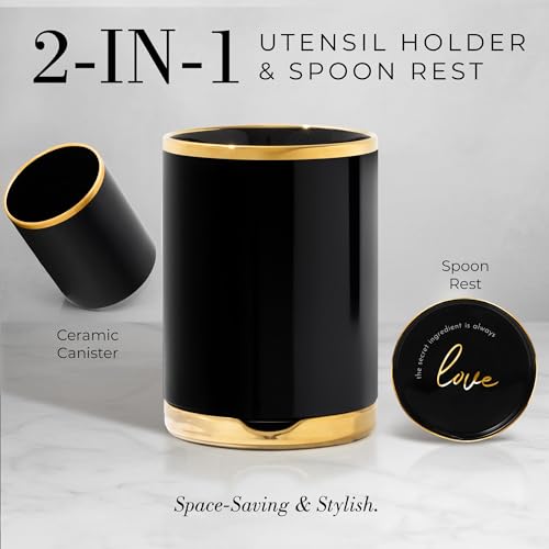 Black and Gold Kitchen Utensils Set with Holder (8PC Black & Gold)