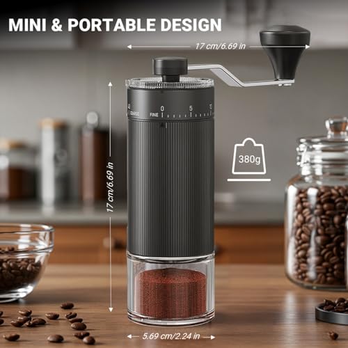 Mini Manual Coffee Grinder With 40 Adjustable Settings (M04 Carbon Black / Ceramic Burr)