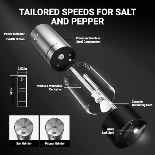 Electric Salt and Pepper Grinder Set (Large / Black)