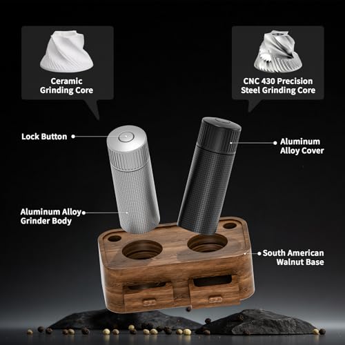 Professional Salt and Pepper Mill Set with Wooden Stand (Salt & Pepper Mill Set (Wooden Base))