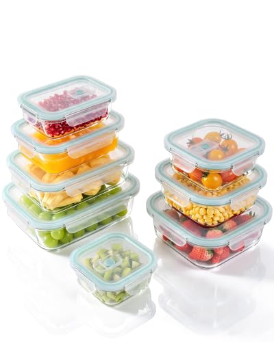 8 Pack Borosilicate Glass Food Storage Containers with Airtight Lids (Plastic Lids / 8 Pack A)