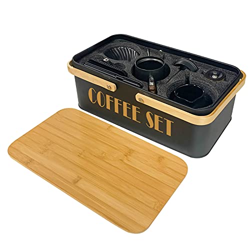 Pour Over Coffee Maker Set Coffee Kettle Scale Ceramic Server Ceramic Dripping Cup Bean Grinder Filter Paper Ceramic Cup ALL in 1 Portable Metal Box for Traveling (5 Count)