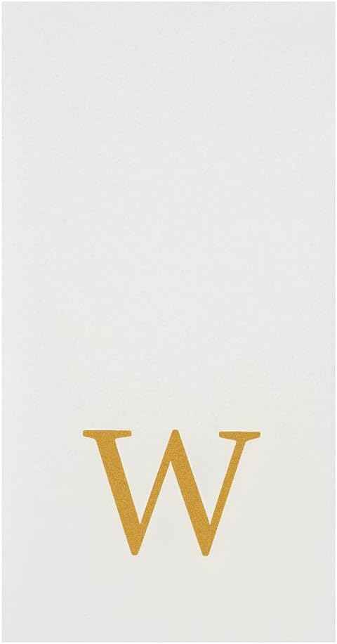 Luxenap 15.8 X 7.9 Inch Linen-Feel Guest Towels, 50 Lettered Hand Towels - Gold Letter 'W', Sans Serif Font, White Paper Dinner Napkins, airlaid, For Restrooms And Tables