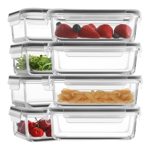 30oz 8 Pack Glass Meal Prep Containers with Lids (Black / 8 Pack 30oz)