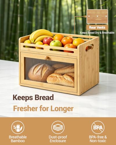 Bread Box for Kitchen Countertop (Bamboo / 1-Tier)