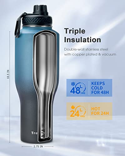 40 oz Water Bottle Insulated Fit in Any Car Cup Holder with 2 Lids (40 Ounces / Indigo/Black)