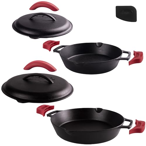 Cast Iron Skillet + Cast Iron Lid Set (Dual Handle Skillet + Cast Iron Lid / 10"+12")